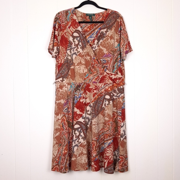 Lauren Ralph Lauren Dresses & Skirts - Lauren Ralph Lauren patchwork boho short sleeve Surplice Print Jersey Dress